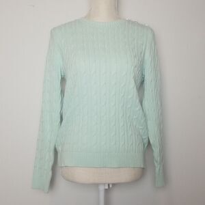 Charter Club Sweater Women's Petite Large long sleeve  sea green cable knit